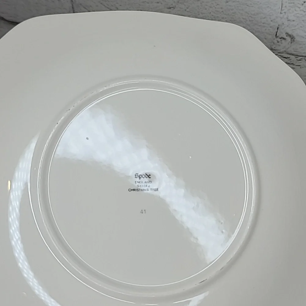 Spode Christmas Tree Vintage Collectible Ceramic Handled Square Cake Plate